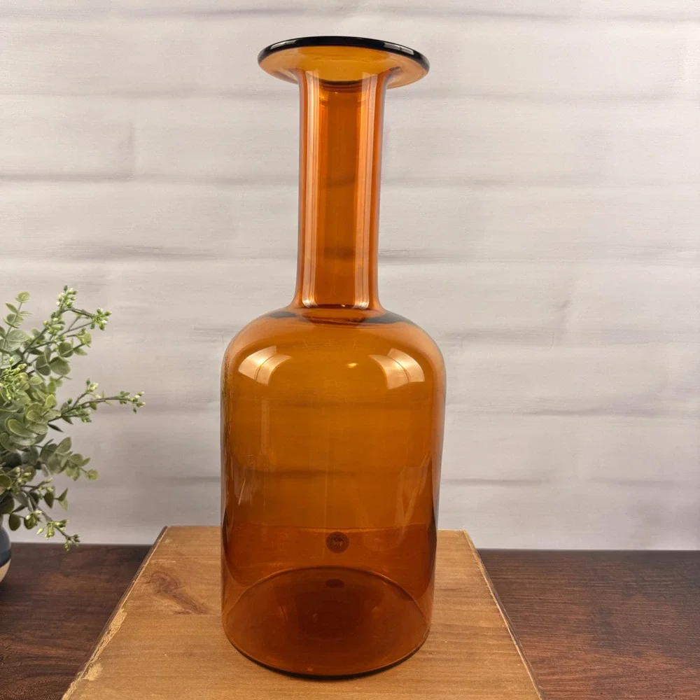 Holmegaard Otto Brauer Gulvvase Amber Glass Vase Denmark Mid Century 12.5